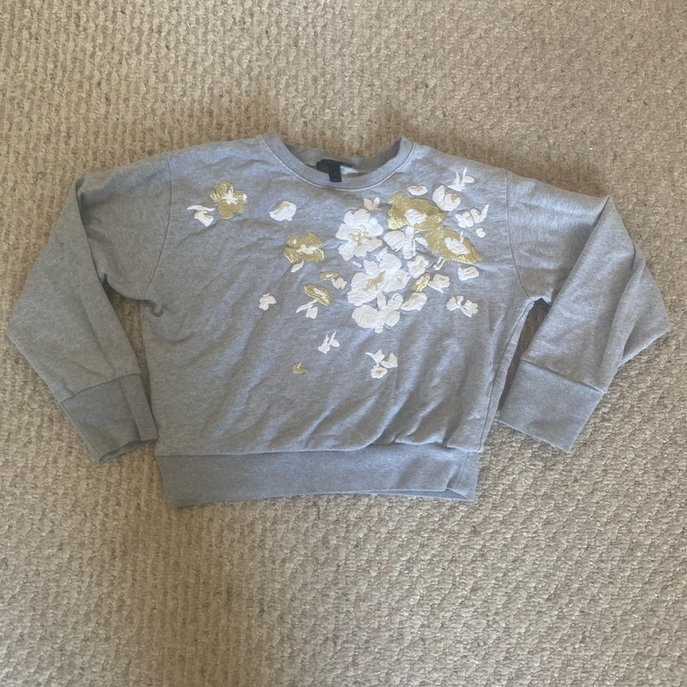 J. Crew Gray Floral Crew Neck Sweater